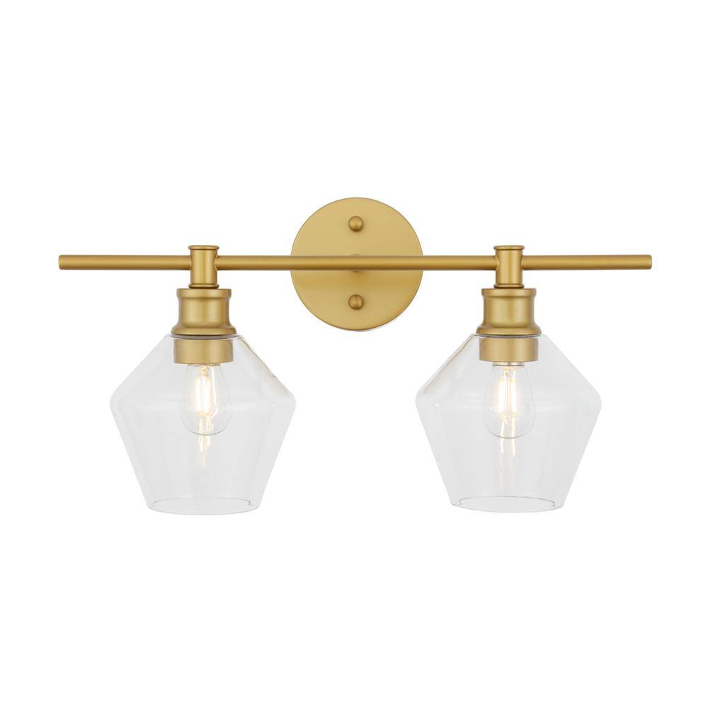Alt View 2. Living District - Gene 2 light Brass and Clear glass Wall sconce - Brass And Clear Glass.