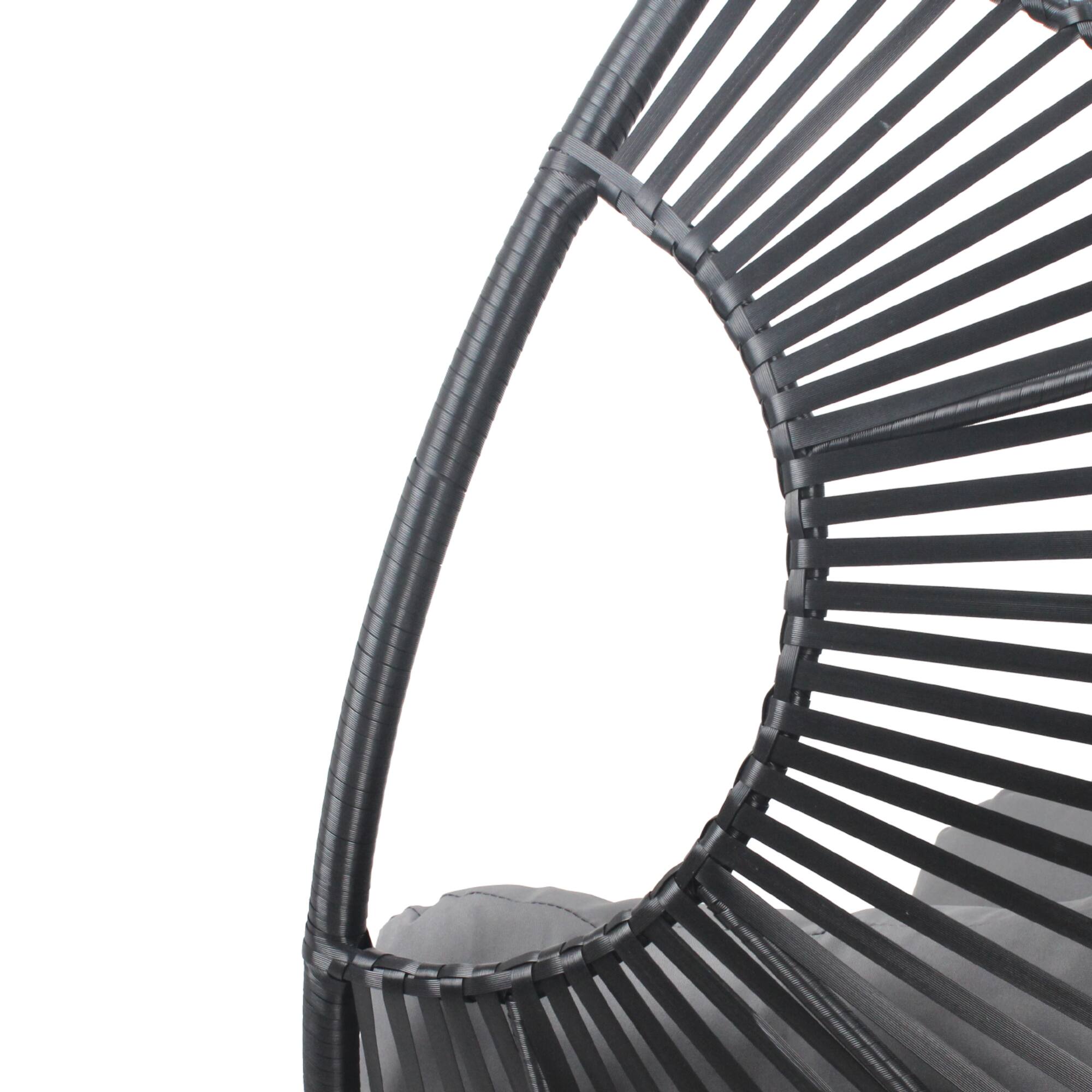 Back. Mondawe - Patio PE Rattan Arc Back Egg Chair with 8-Inch Cushion - Black+Gray.