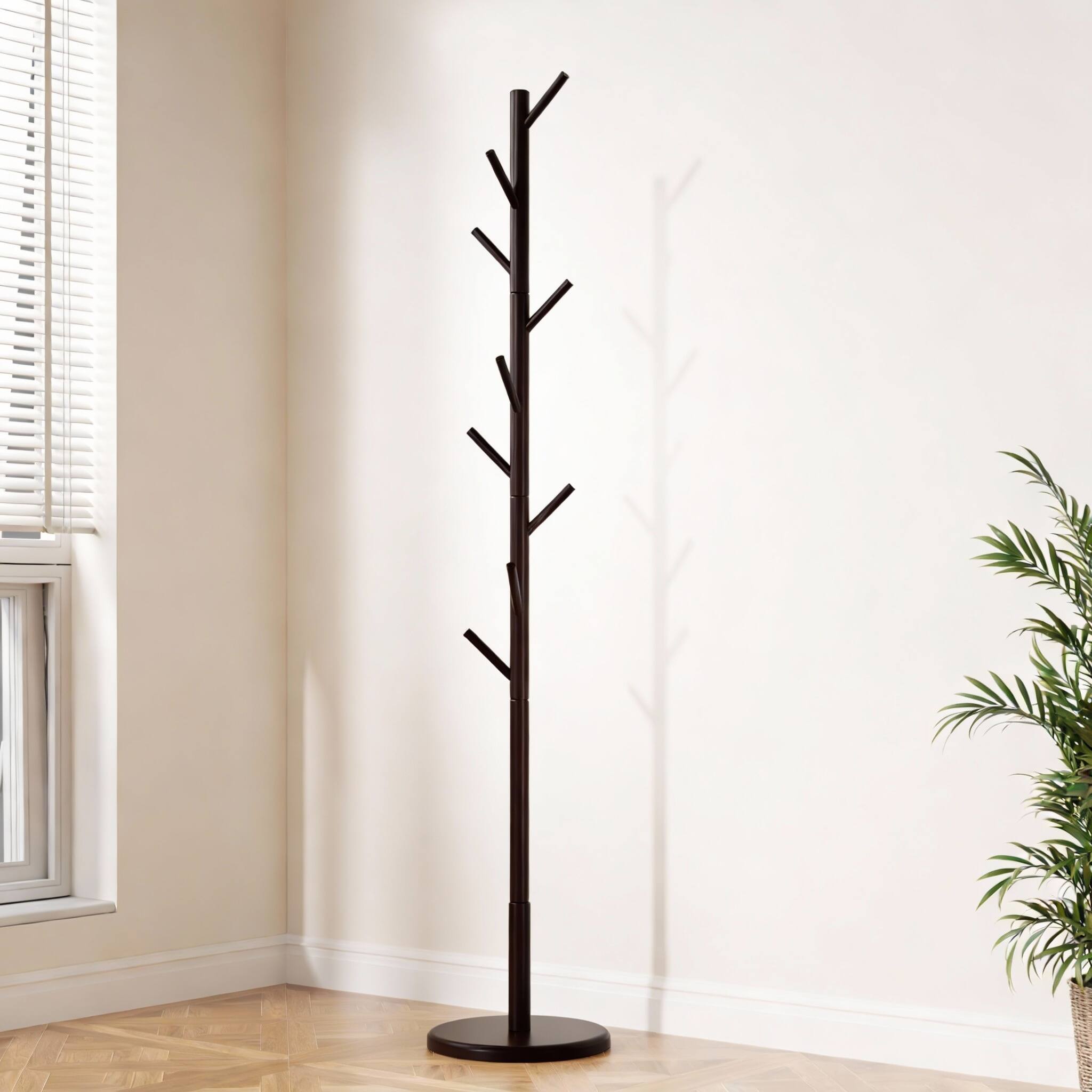 Alt View 1. Frangdom - Bamboo Coat Tree 9 Hooks 4 Heights Tool-Free Assembly - Coffee 13.2"D x 13.2"W x 68.8"H.