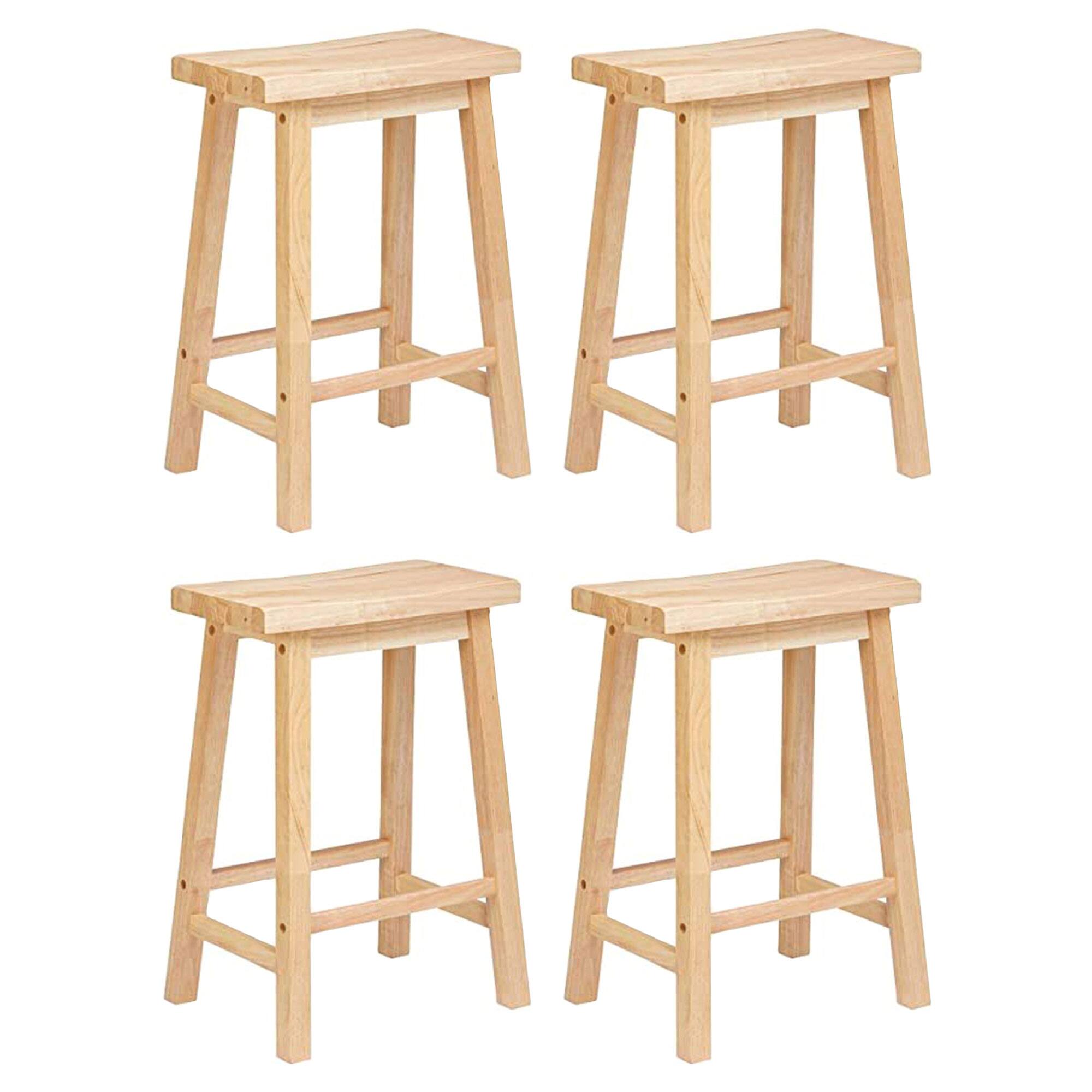PJ Wood - Classic 24 Inch Saddle Seat Kitchen Bar Counter Stool, (4 Pack) - Natural