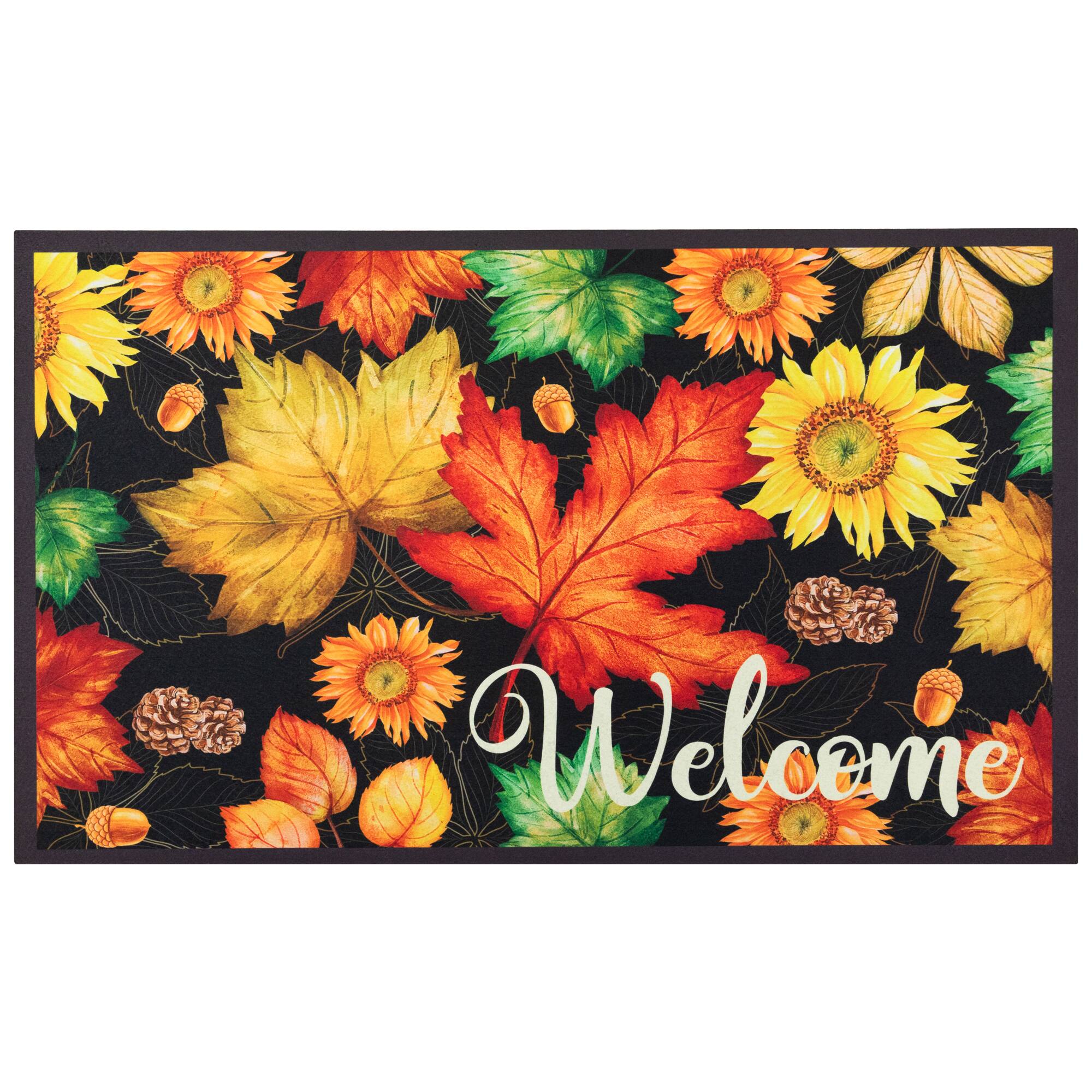 Alt View 1. Northlight - Maple Leaves and Sunflowers Welcome Fall Harvest Outdoor Doormat - 17.75" x 29.5" - Multi.