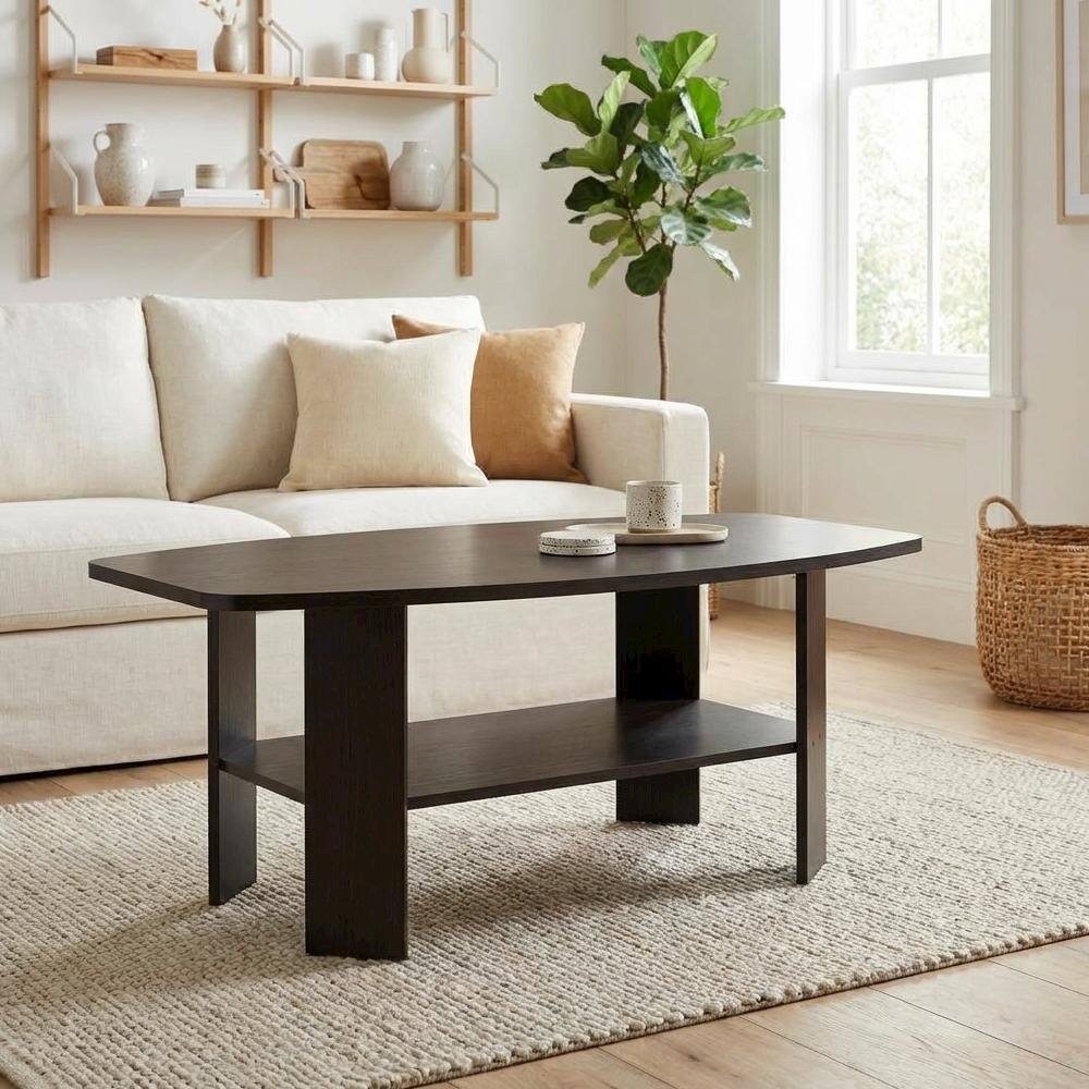 Left. FurniFact - Espresso Coffee Table with Minimalist Design and Sturdy Wood Construction - Espresso.