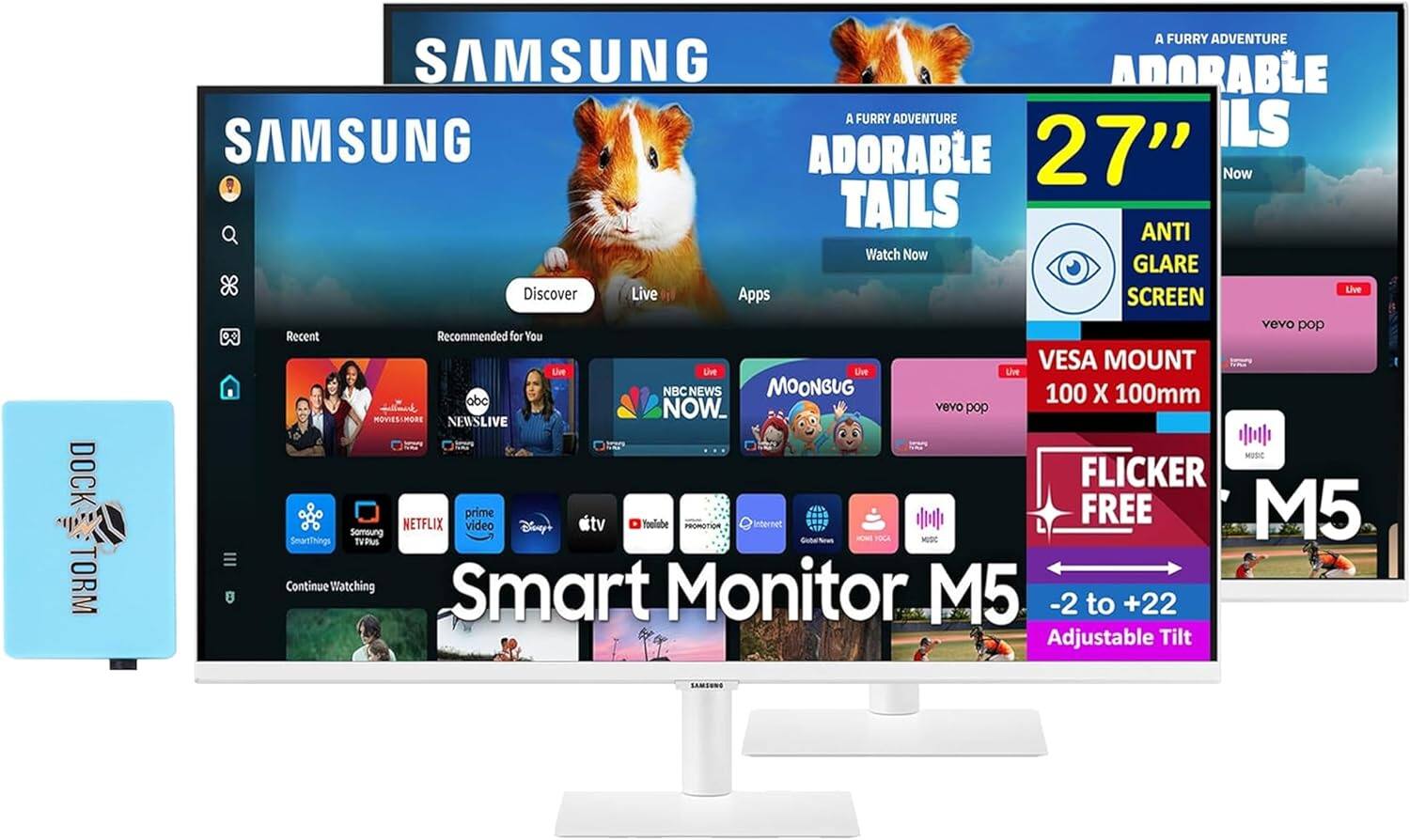 Samsung - 27" FHD VA Smart Monitor with HDR10, Flicker Free, Anti-Glare, VESA Mount (100mm) & DKZ Hub, Color 2 Pack - White