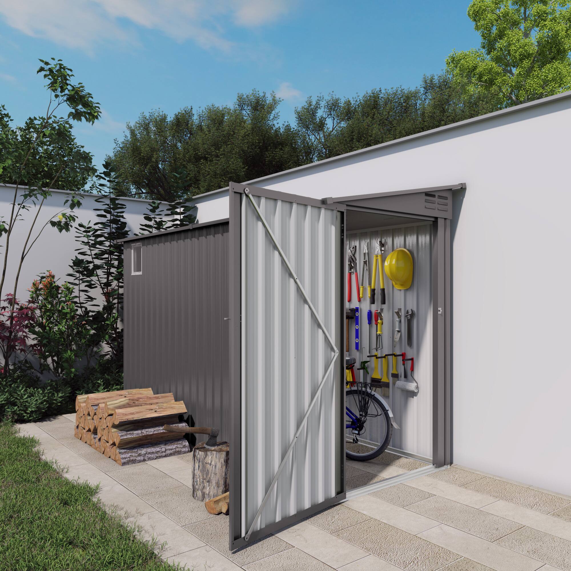 Alt View 9. Loheer - Loheer 4x9 FT Metal Garden Shed, Lean to Shed with Windows, Waterproof Outdoor Storage Tool House, Sloping Roof, Gray.