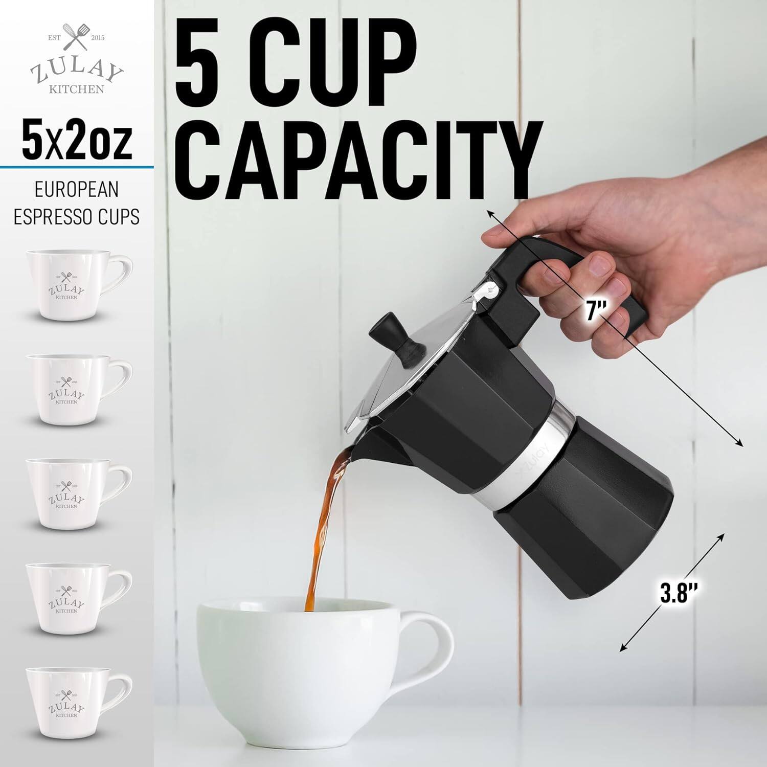 KXT 2019 LULAY KITCHEN 5 CUP 5x2oz CAPACITY EUROPEAN ESPRESSO CUPS x ZULAY LOORA 7" x ZULAY AEN 3.8"