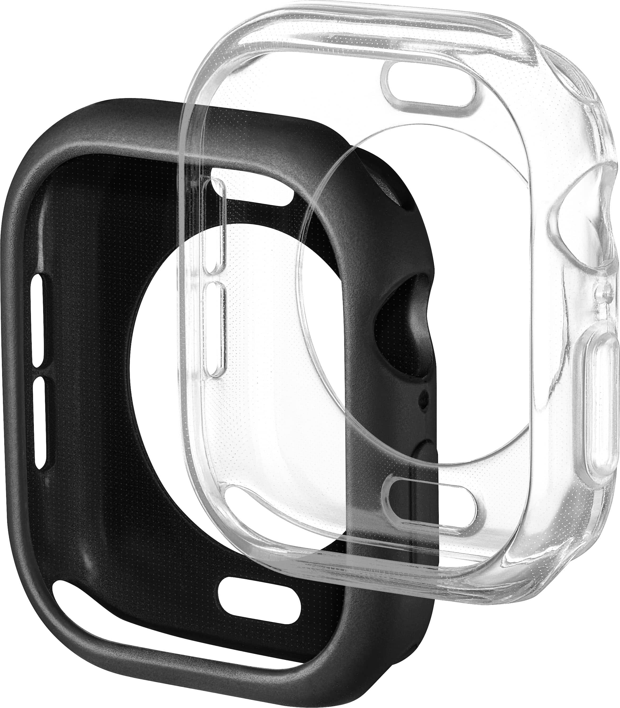 Left. Insignia™ - Bumper Cases for Apple Watch 46mm (2-Pack) - Black/Clear.