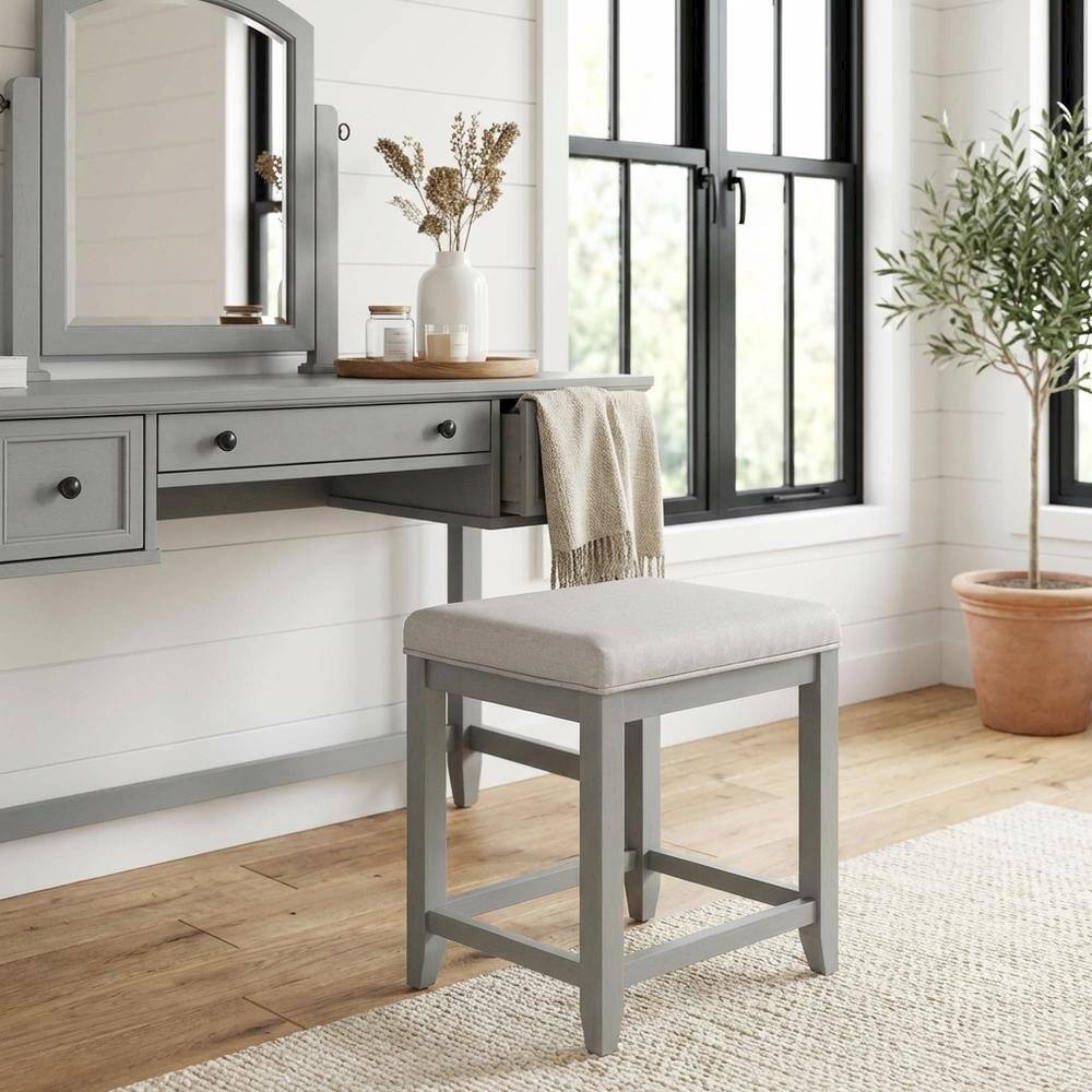 Alt View 2. FurniFact - Gray Vanity Stool with Padded Seat and Modern Design - Gray.