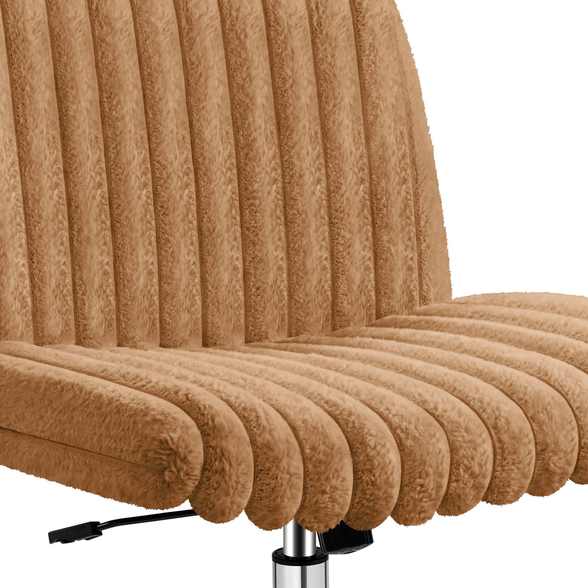 Alt View 5. KERDOM - Wide Seat Swivel Vanity Chair Height Adjustable, Armless Office Chair No Wheel, Soft Plush Makeup Chair For Home Bedroom - Brown.