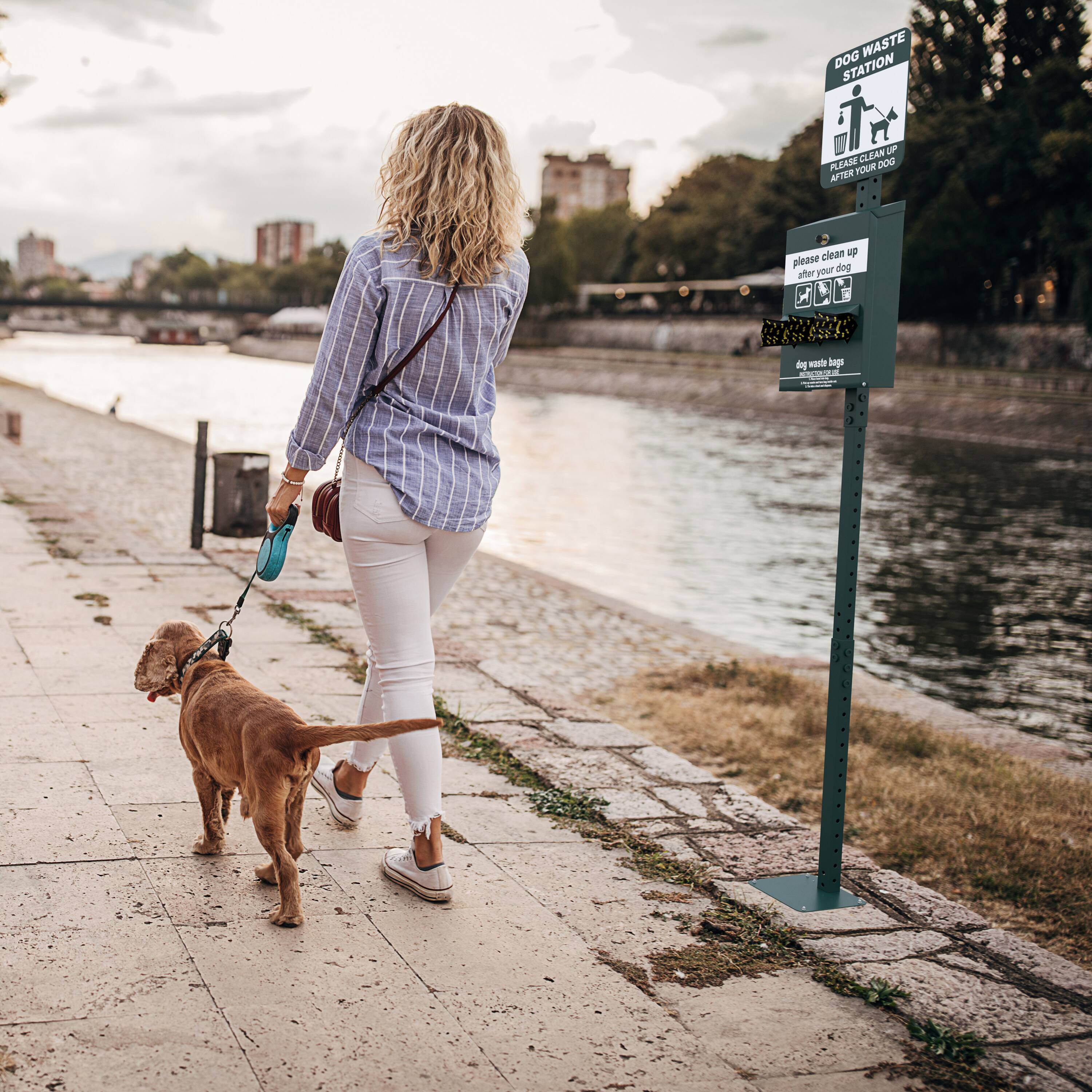 DOG WASTE STATION  
PLEASE CLEAN UP AFTER YOUR DOG  

please clean up  
after your dog  

dog waste bags