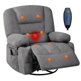 Babevy - 360° Swivel Recliner Chairs with Massage & Heat, Side Pockets Cup Holders - Gray