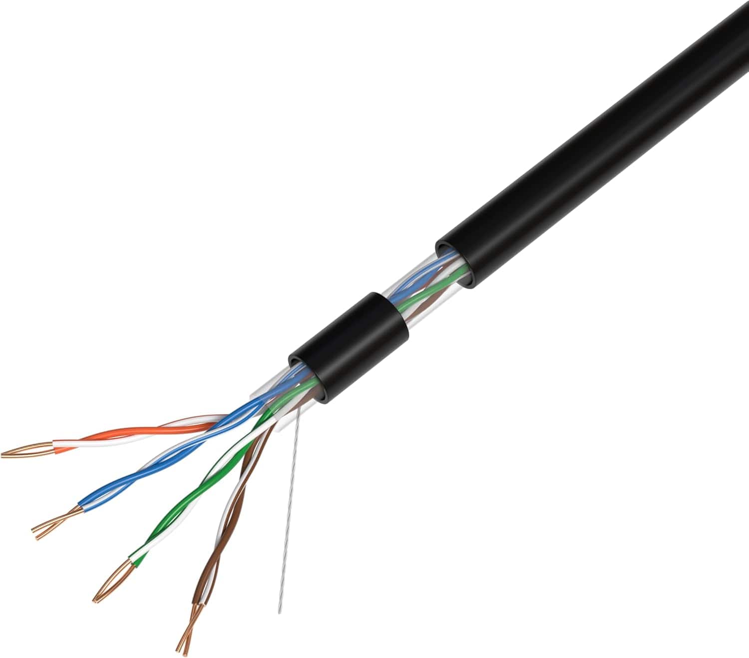 Cables Direct Online - Cat5e Outdoor Direct Burial Ethernet Cable UTP 1000ft Bulk LAN Network Wire 24AWG Waterproof UV Resistant - Black