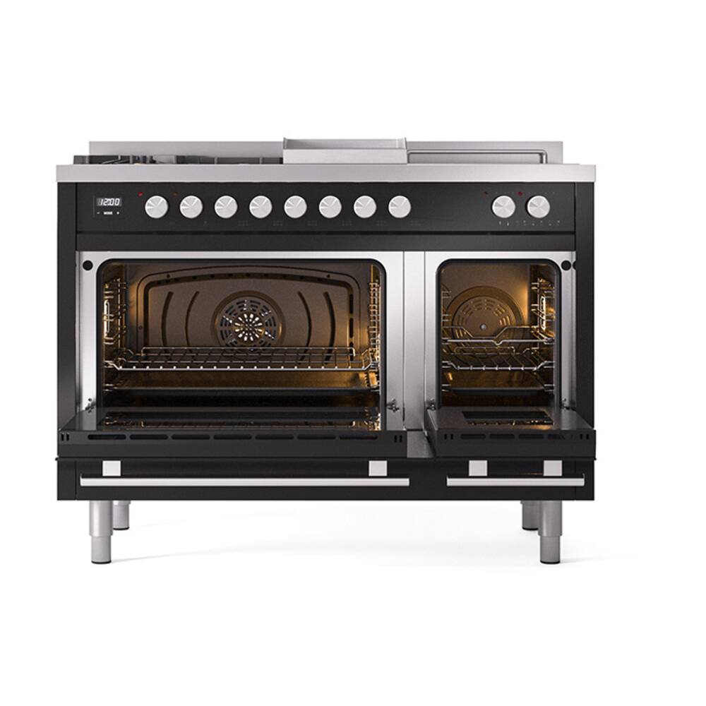 Alt View 1. ILVE - ILVE Professional Plus II Series 48 in. Dual Fuel Range with 5 Sealed Burners + Griddle (Liquid Propane, Satin Trim) - Glossy Black.