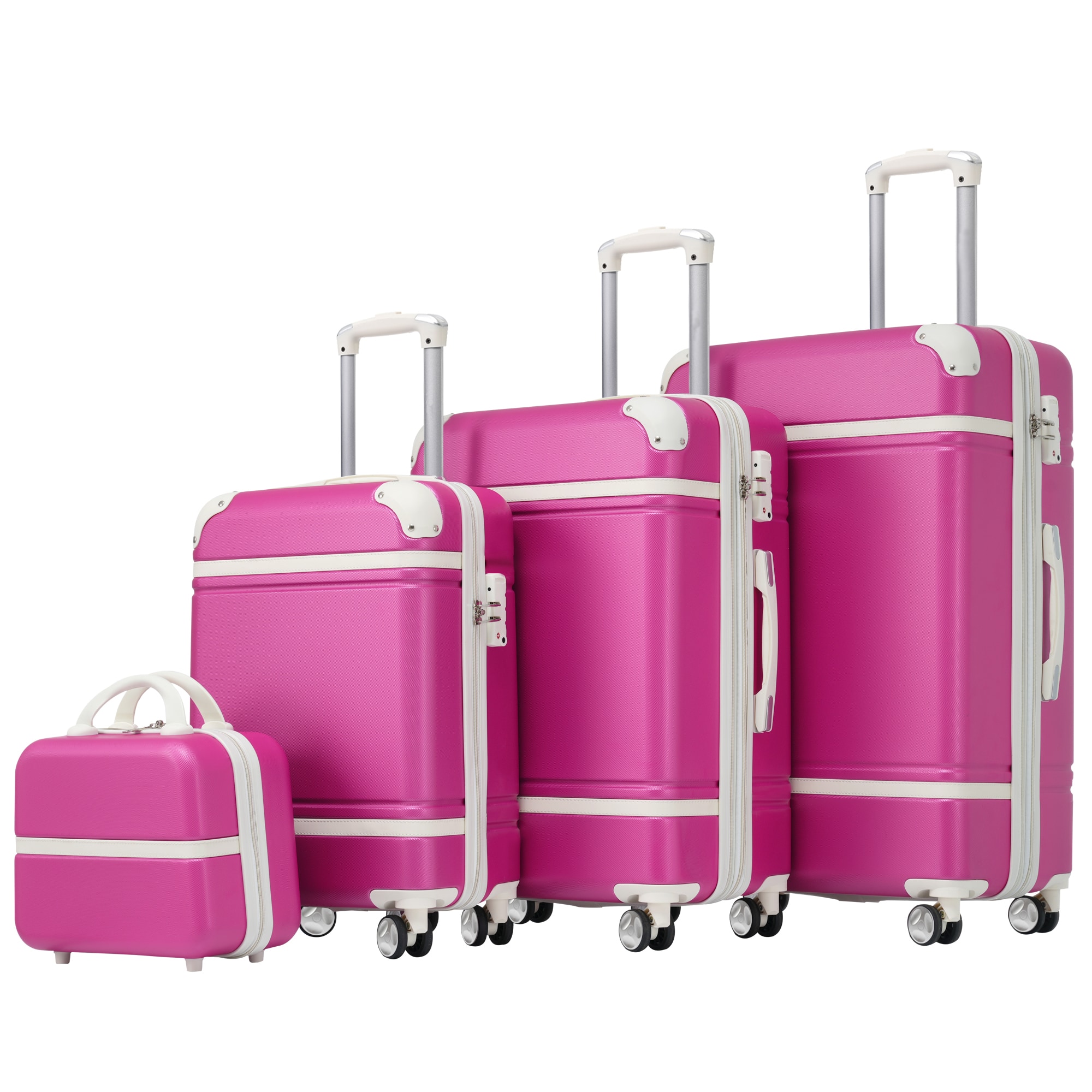 Ecooso - 4-Piece Expandable ABS Hardside Spinner Luggage Set, TSA Lock, Cosmetic Case, 20-Inch, 24-Inch, and 28-Inch Suitcases - Pink