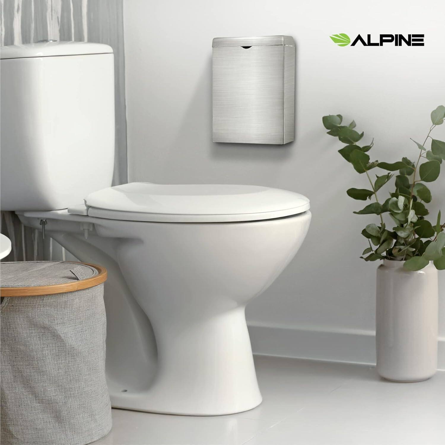 Alt View 4. Alpine Industries - Stainless Steel Wall-Mounted Sanitary Napkin Receptacle Trash Can - Silver.