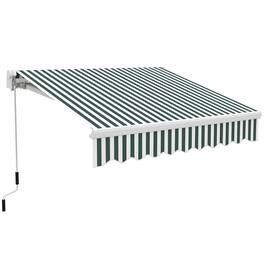 Outsunny - 8' x 7' Patio Retractable Awning, Manual Exterior Sun Shade Deck Window Cover - Green and White Stripes