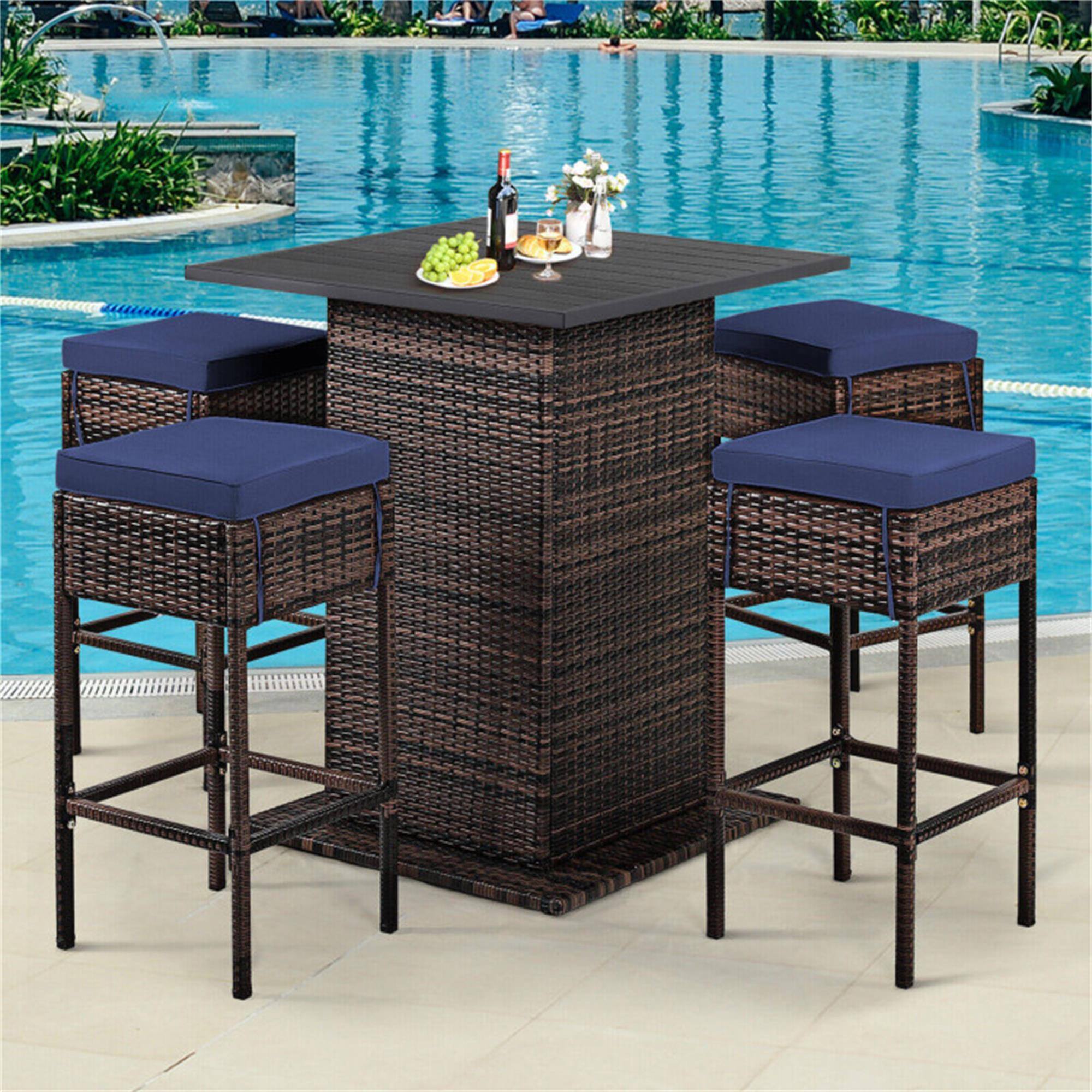 Alt View 7. Boyel Living - Navy 5Piece Rattan or Wicker Dining Set Comfortable Seat Cushions Hidden Storage Compartment - Navy.