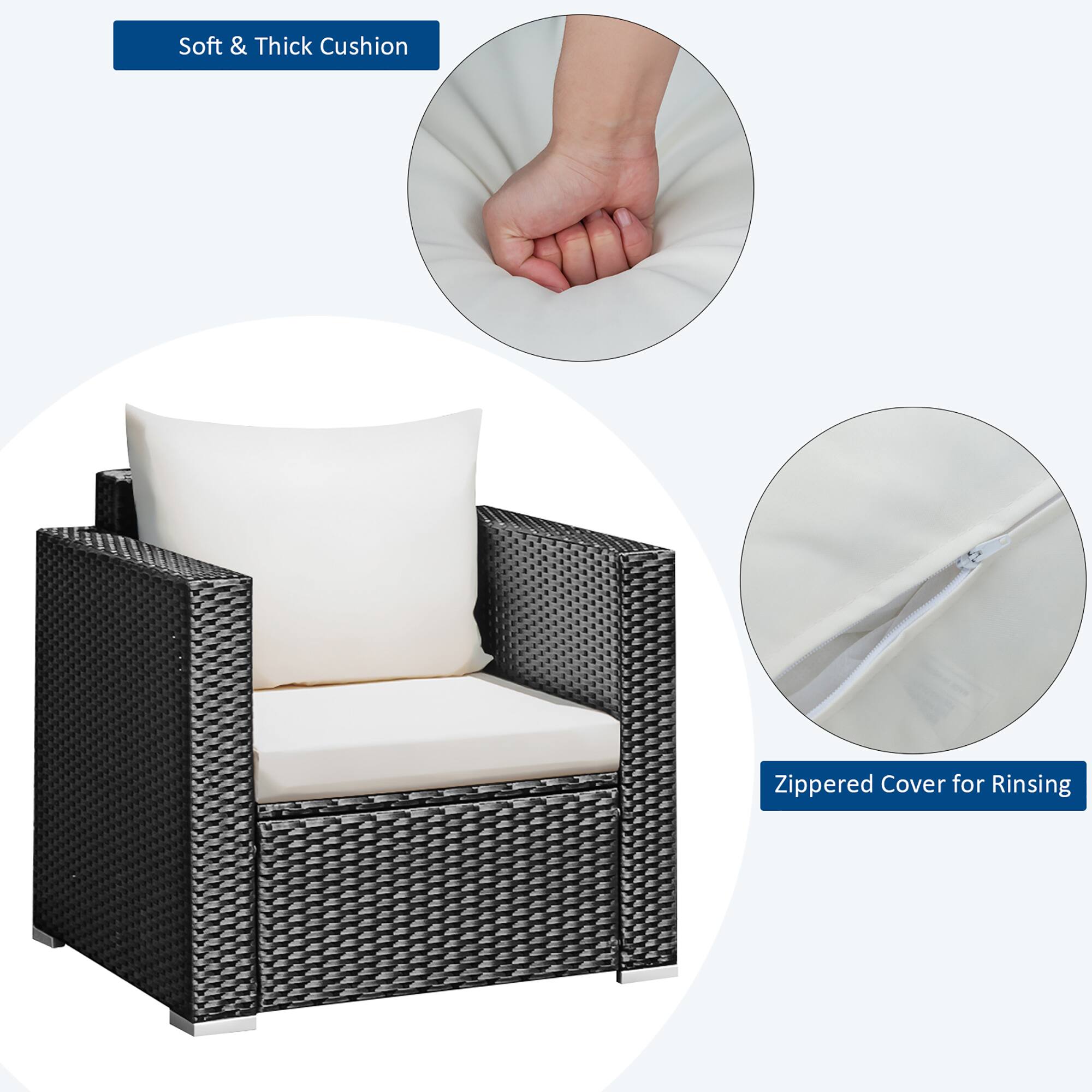 Soft & Thick Cushion: The cushion is made of soft and thick material, providing comfort and support for the chair.
Zippered Cover for Rinsing: The cover is zippered, making it easy to remove and rinse when needed, ensuring the chair stays clean and hygienic.