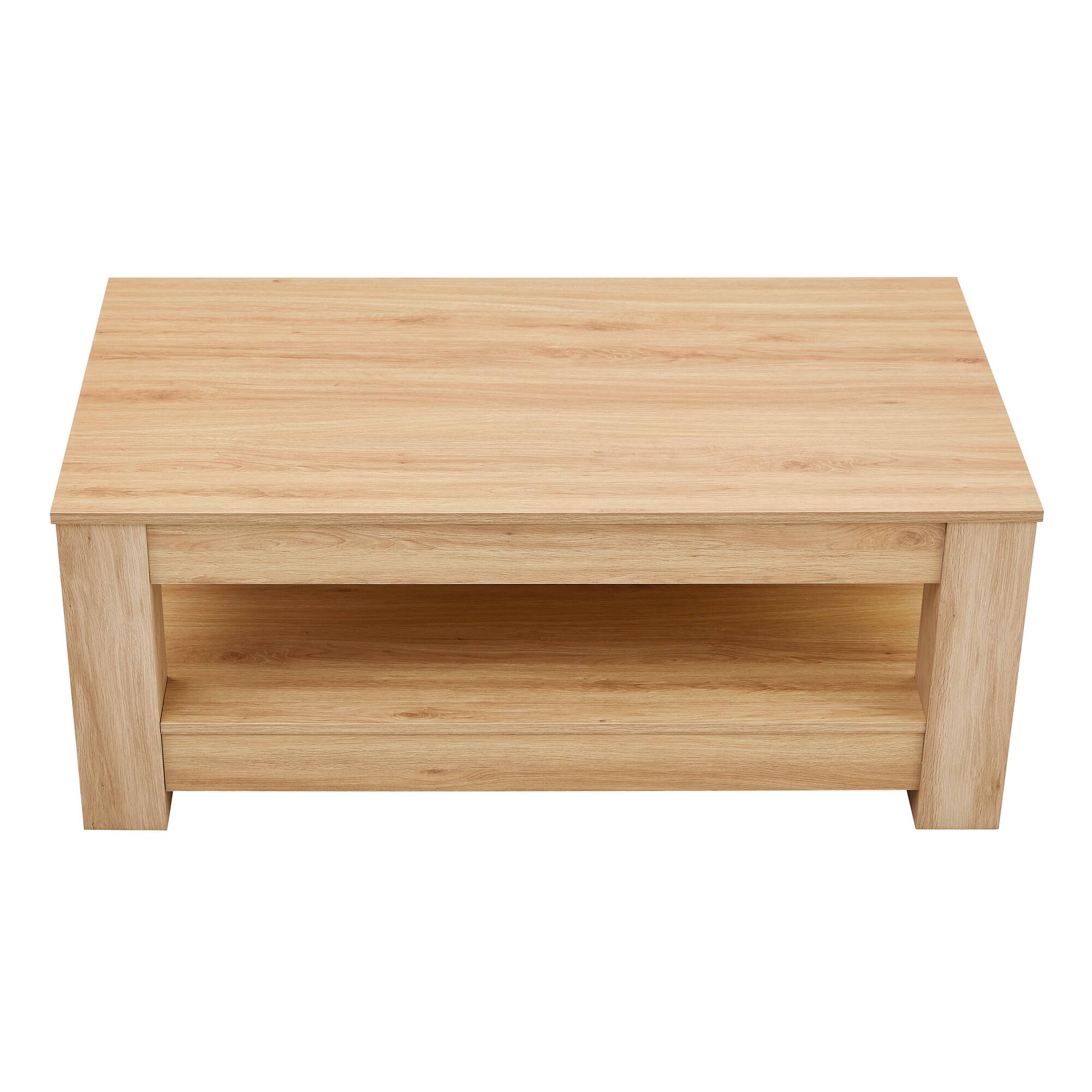 Alt View 7. Loheer - Loheer- Natural Wood Modern Coffee Table Two Tier Center Table with Storage Shelf for Living Room 3.6 x 1.9 x 1.4 ft - Natural Wood.