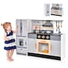Front. Gymax - Gymax Kids Wooden Pretend Play Kitchen Toddlers Toy with Refrigerator & Accessories - Grey.