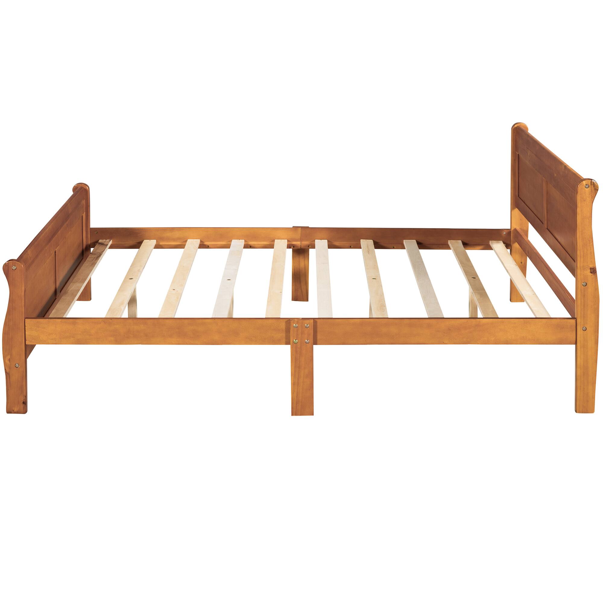 Alt View 4. GOODSILO - Full Size White Wood Platform Bed with Headboard and Wooden Slat Support - Oak.