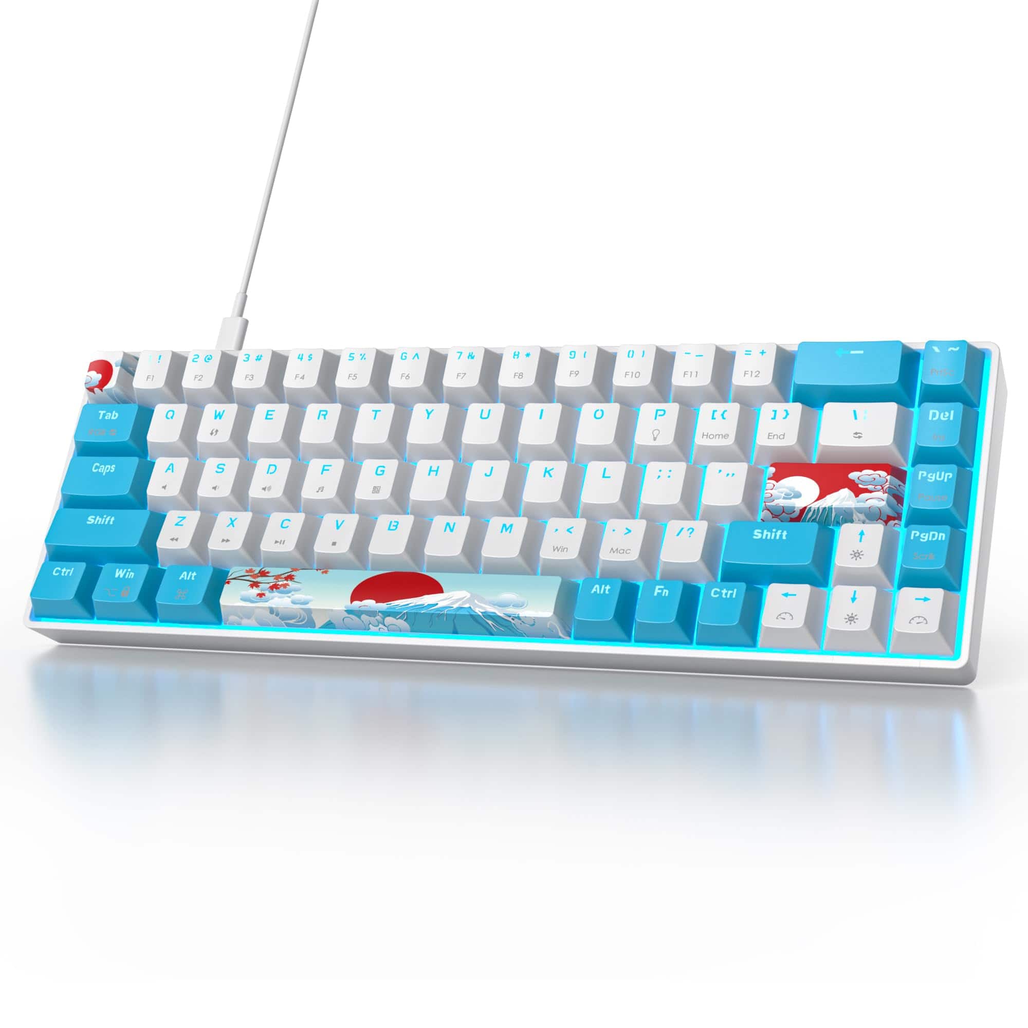 Live At Space - Wired 65% Mechanical Gaming With Blue 60% Ultra Compact Rgb Backlit Keys N-key Rollover For Pc Ps5 Xbox 【Portable 65% - Blue/Blue Switch