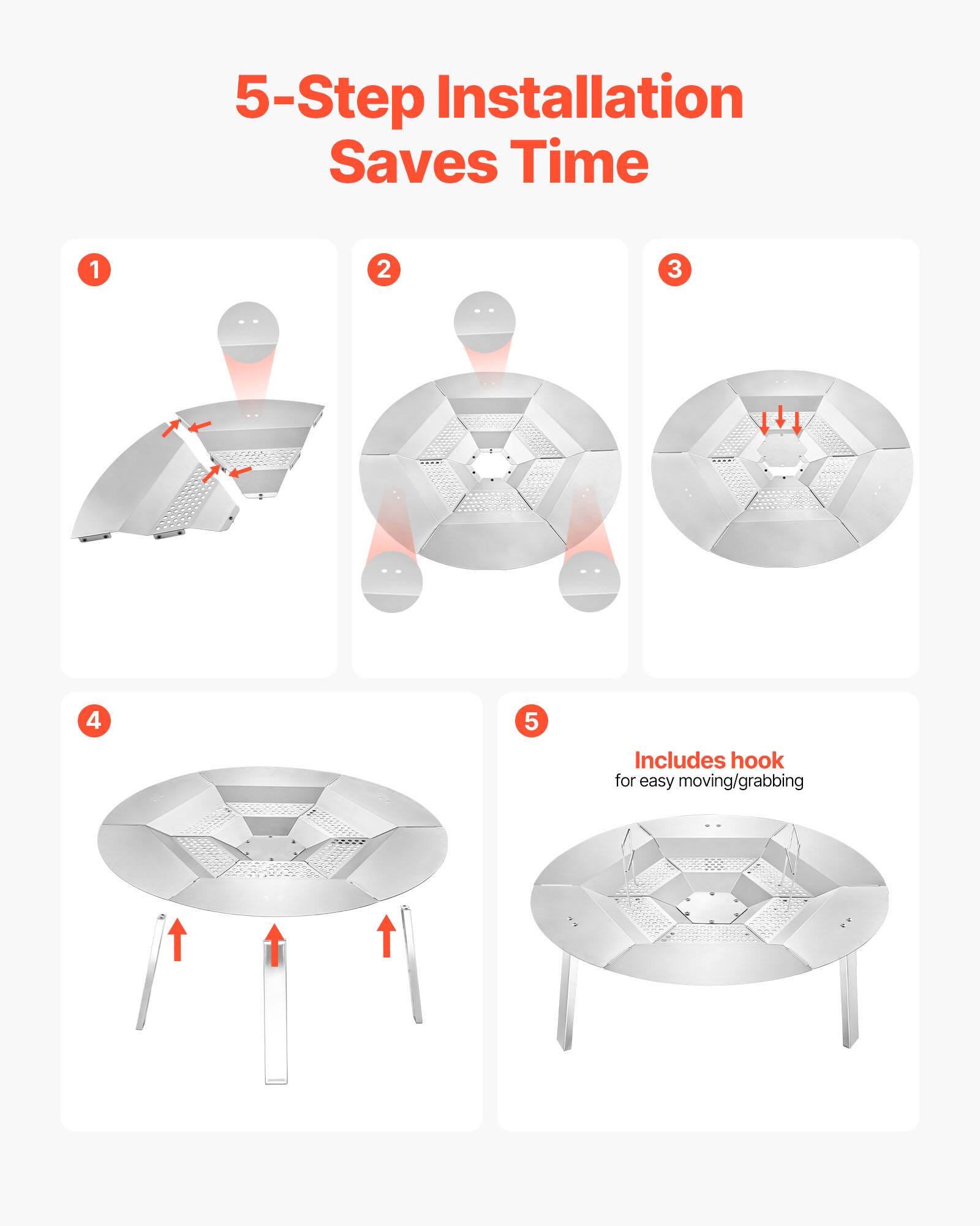 5-Step Installation Saves Time

1. 
2. 
3. 
4. 
5. Includes hook for easy moving/grabbing