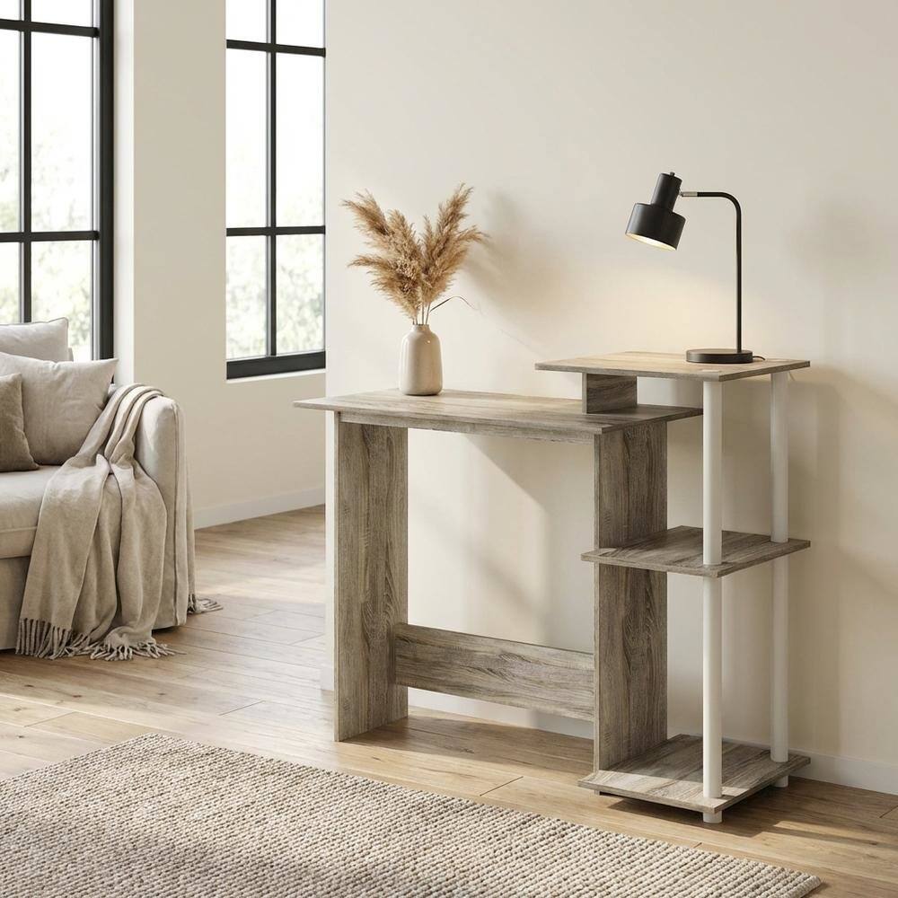Left. BisonOffice - White Laptop Desk for Home Office - Compact Workspace Office Furniture - Sonoma Oak/White.