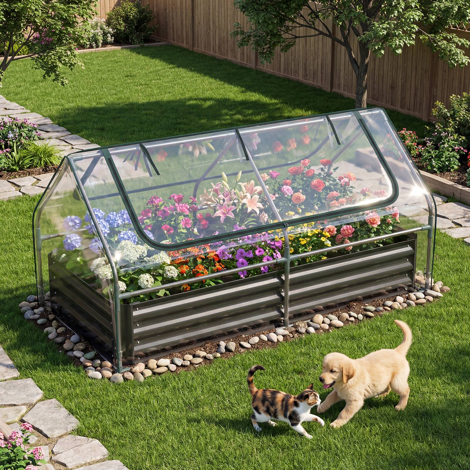 Alt View 3. Gymax - Gymax Raised Garden Bed w/ Cover 69'' x 33'' x 12'' Planter Box w/ Mini Greenhouse - Black.