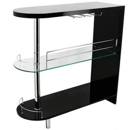 Manhattan Lane - Zaina 42 Inch Modern Bar Table, 3 Shelves, Tempered Glass - Black, Chrome