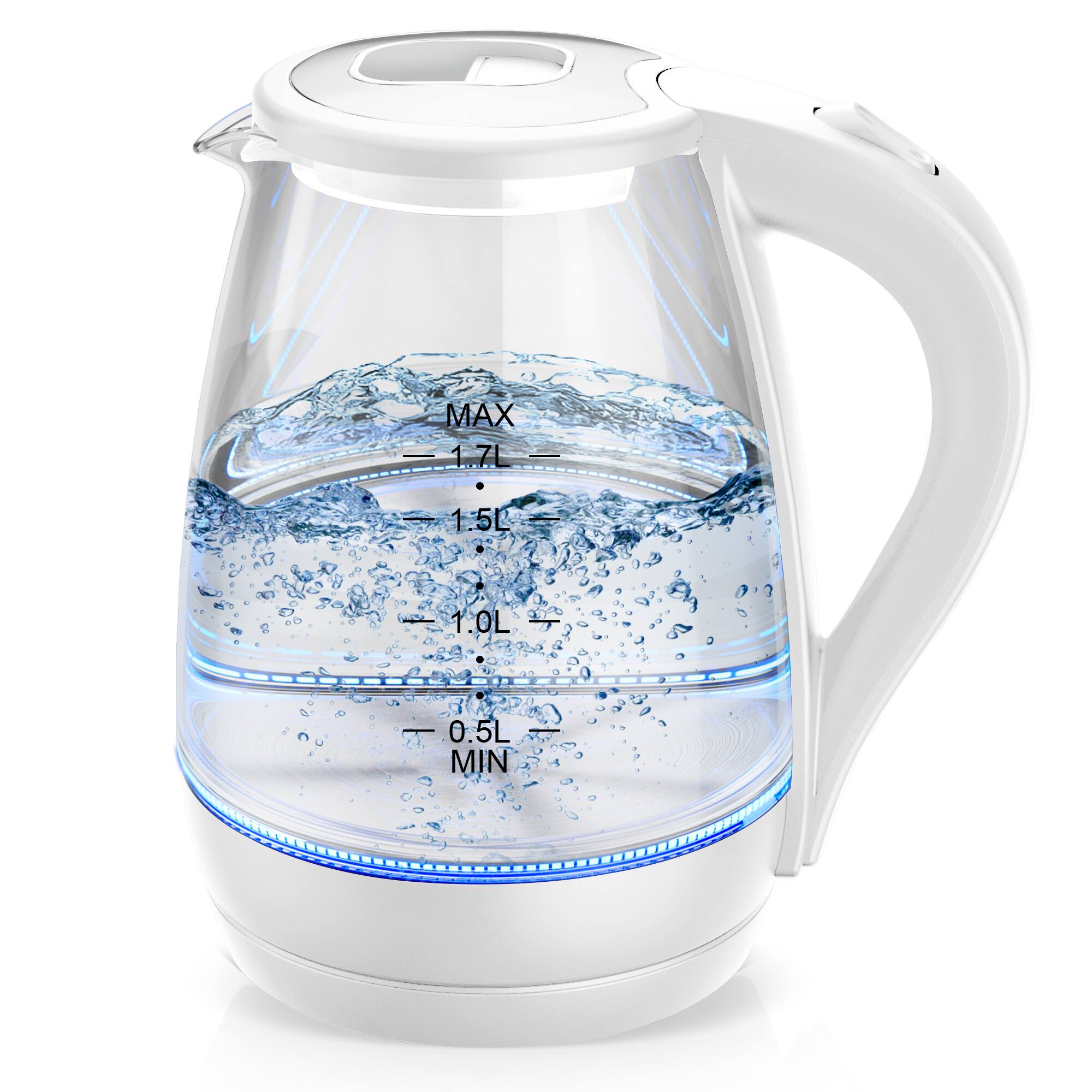 KEINVE - Electric Kettle, 1.7L 1200W, Hot Water Boiler, Auto Shut Off, Boil-Dry Protection, BPA Free, Borosilicate Glass Electric - Clear
