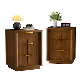 Loheer - Two Piece Nightstand Set with Three Drawers - Walnut