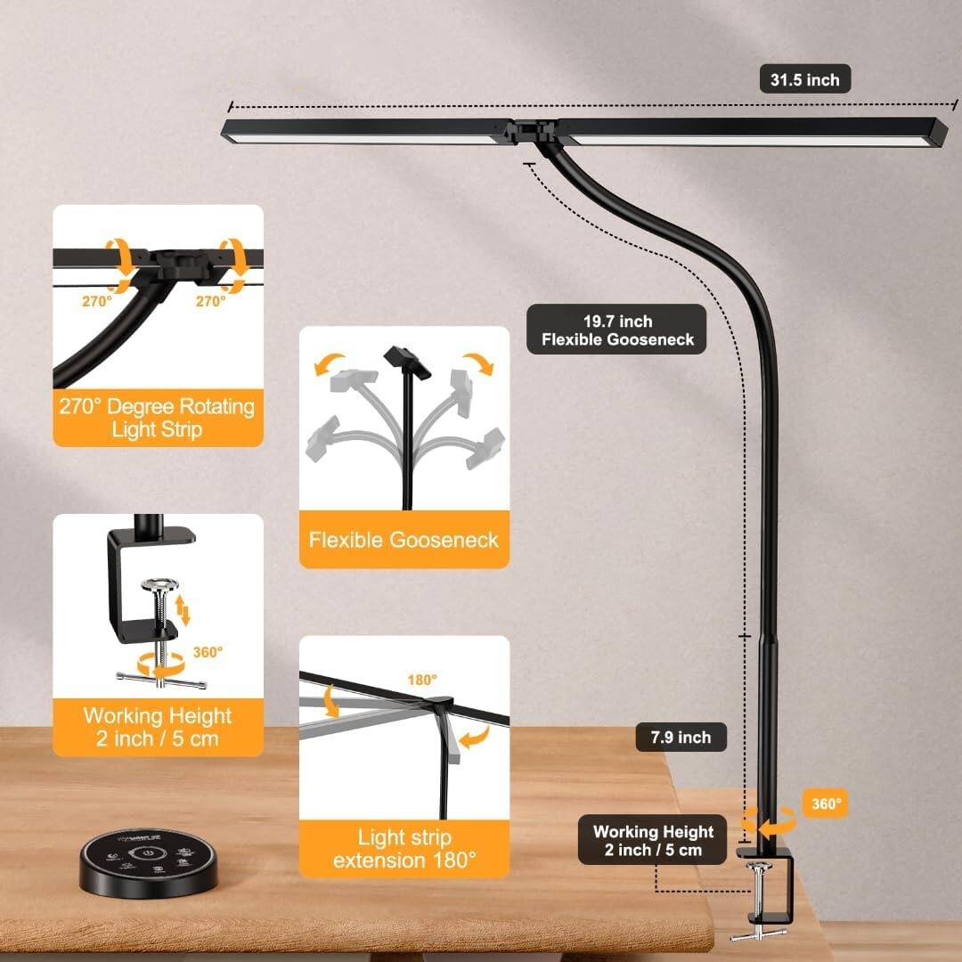 31.5 inch y 270 270 19.7 inch Flexible Gooseneck 270 Degree Rotating Light Strip Flexible Gooseneck 360 180 Working Height 2 inch / 5 cm 7.9 inch 360* Light strip extension 180 Working Height 2 inch / 5 cm