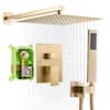 Front. VEVOR - Shower Faucet Set, Rainfall Bathroom Shower System with 12-Inch Square Rain Shower Head and Handheld Spray - Brushed Gold.