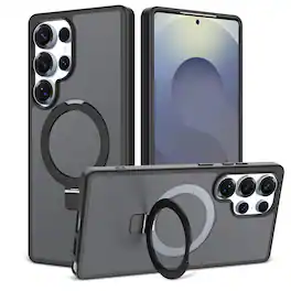Dteck - Magnetic Case For Samsung Galaxy S26 Ultra Slim Shockproof Matte Frosted Ring Kickstand Magnetic Cover Women Men - Black