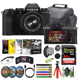 Fujifilm - X-S20 Mirrorless Camera With 15-45mm Lens + 64GB Memory Card and More - Black