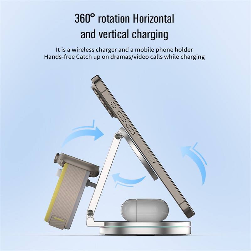 360° rotation Horizontal and vertical charging

It is a wireless charger and a mobile phone holder. Hands-free Catch up on dramas/video calls while charging