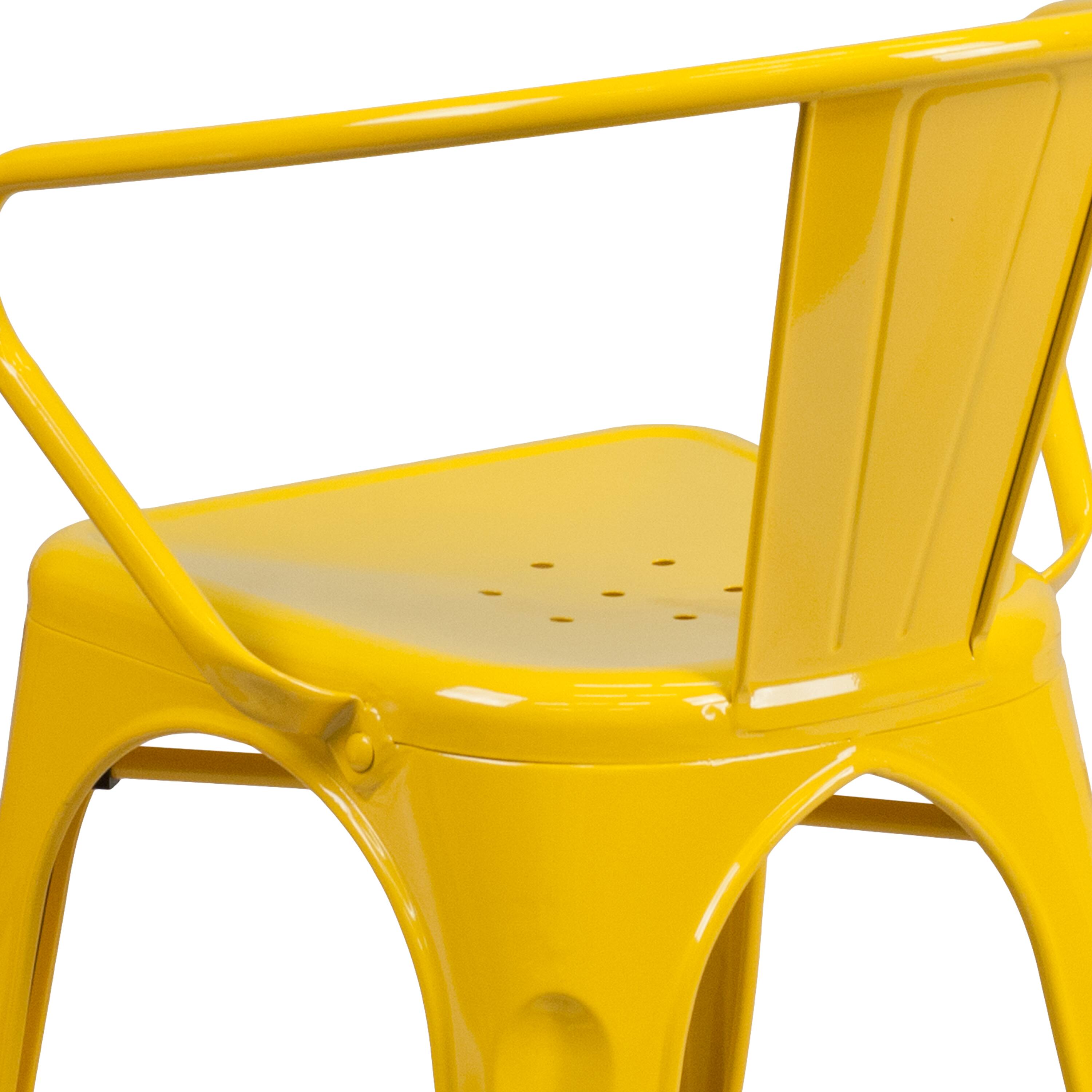 Alt View 9. Emma + Oliver - Commercial Grade Colorful Metal Indoor-Outdoor Chair with Arms - Yellow.