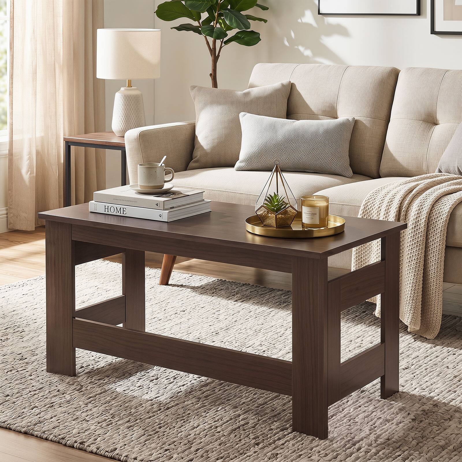 Alt View 3. Costway - Costway Folding Coffee Table, Portable Low Floor Table with Foldable Legs for Living Room - Brown.