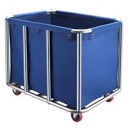 JETRANSPORT - Commercial Laundry Cart With Wheels 400l Large Industrial Basket Sturdy Stainless Steel Frame And Oxford - Blue