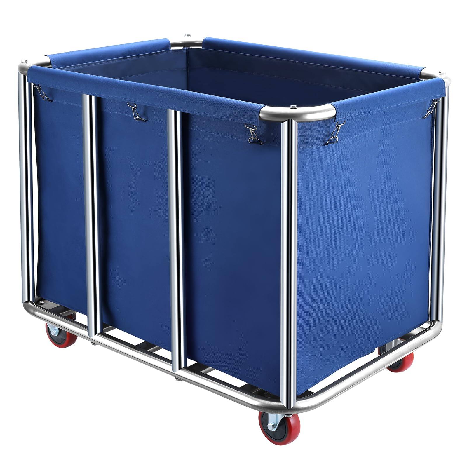Front. JETRANSPORT - Commercial Laundry Cart With Wheels 400l Large Industrial Basket Sturdy Stainless Steel Frame And Oxford - Blue.