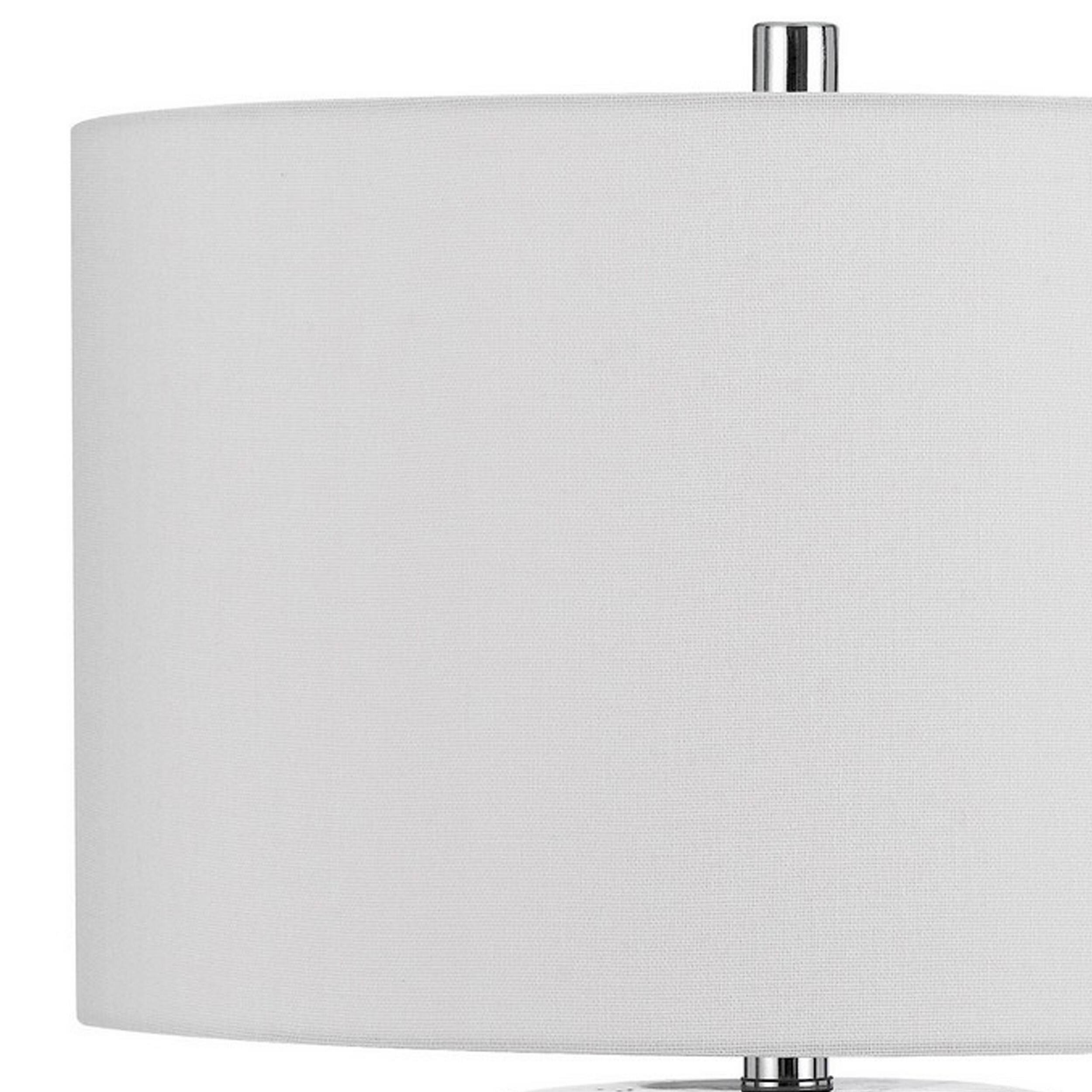 Left. Manhattan Lane - 29 Inch Accent Table Lamp Set of 2, Tall Cylinder, Ball Finial Accent - White, Silver, and Gray.