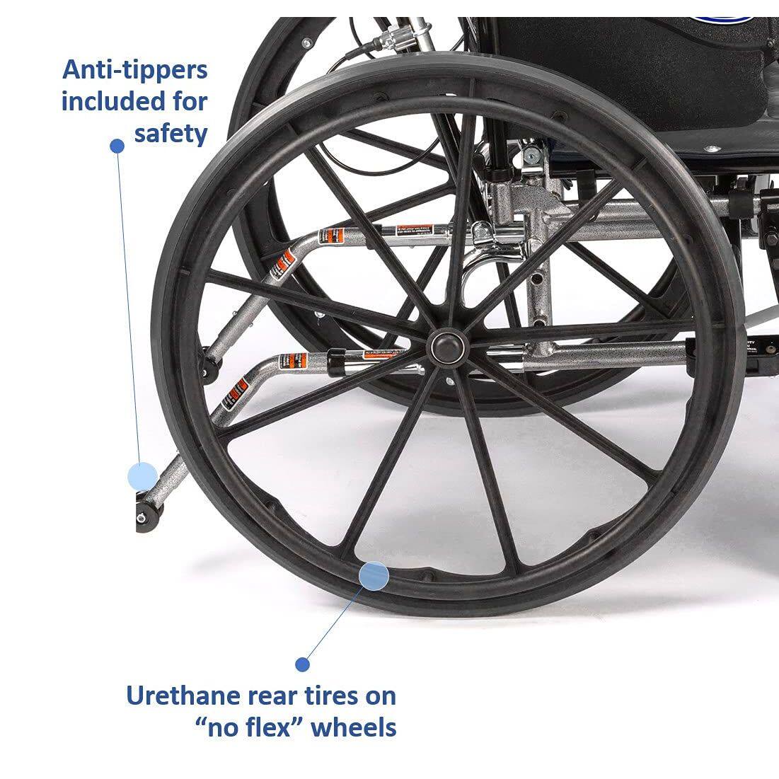 Anti-tippers included for safety

Urethane rear tires on "no flex" wheels
