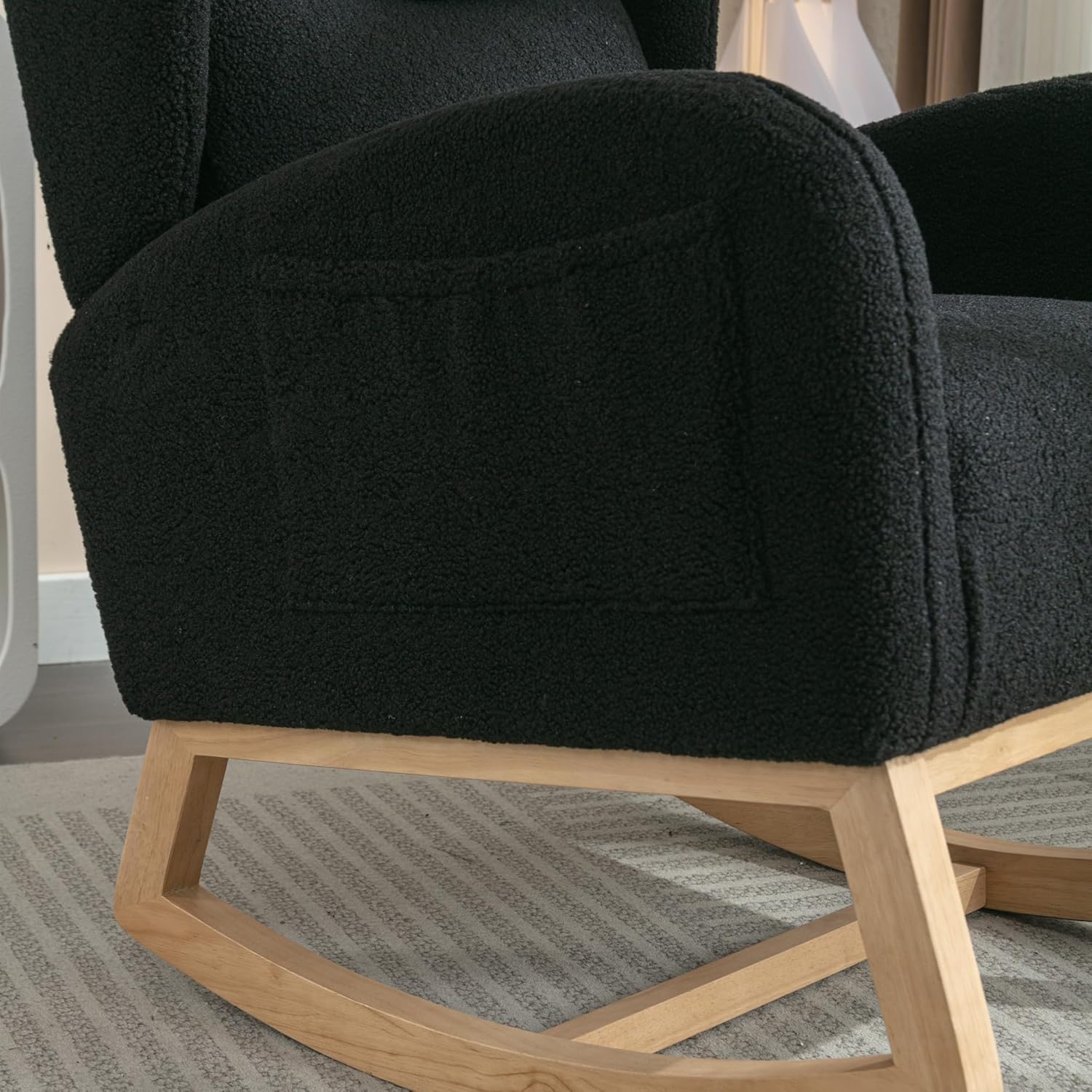 Alt View 4. Trinkets Crazed - Teddy Rocking Glider Chair for Nursery Mid Century Modern Rocking Accent Chair with Side Pockets - Black.