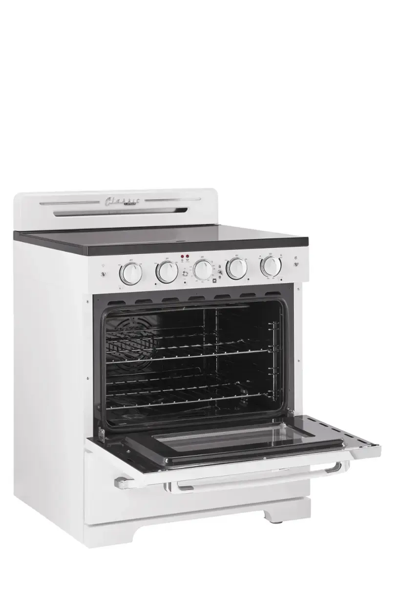 Alt View 19. Unique Appliances - Classic Retro 3.9 Cu. Ft. Freestanding Electic Convection Range with Glass Top and Storage Drawer - Marshmallow White.