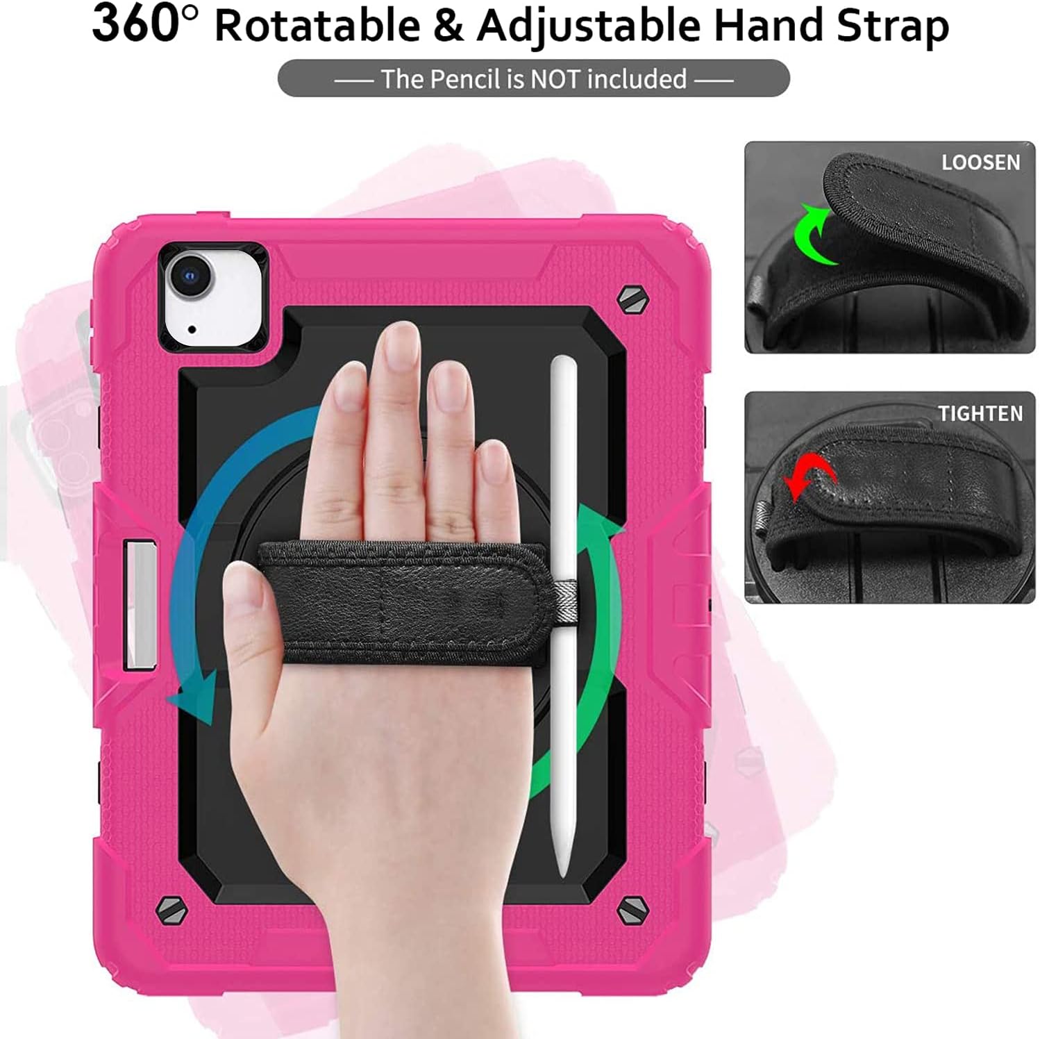 360° Rotatable & Adjustable Hand Strap  
The Pencil is NOT included  

LOOSEN  
TIGHTEN