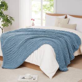 blue - Paaaawaters Chunky Knit Blanket Throw,Soft Chenille Yarn Throw,Handmade Thick Cable Knit Crochet Blanket - color:AiryBlue+size:50"x60"