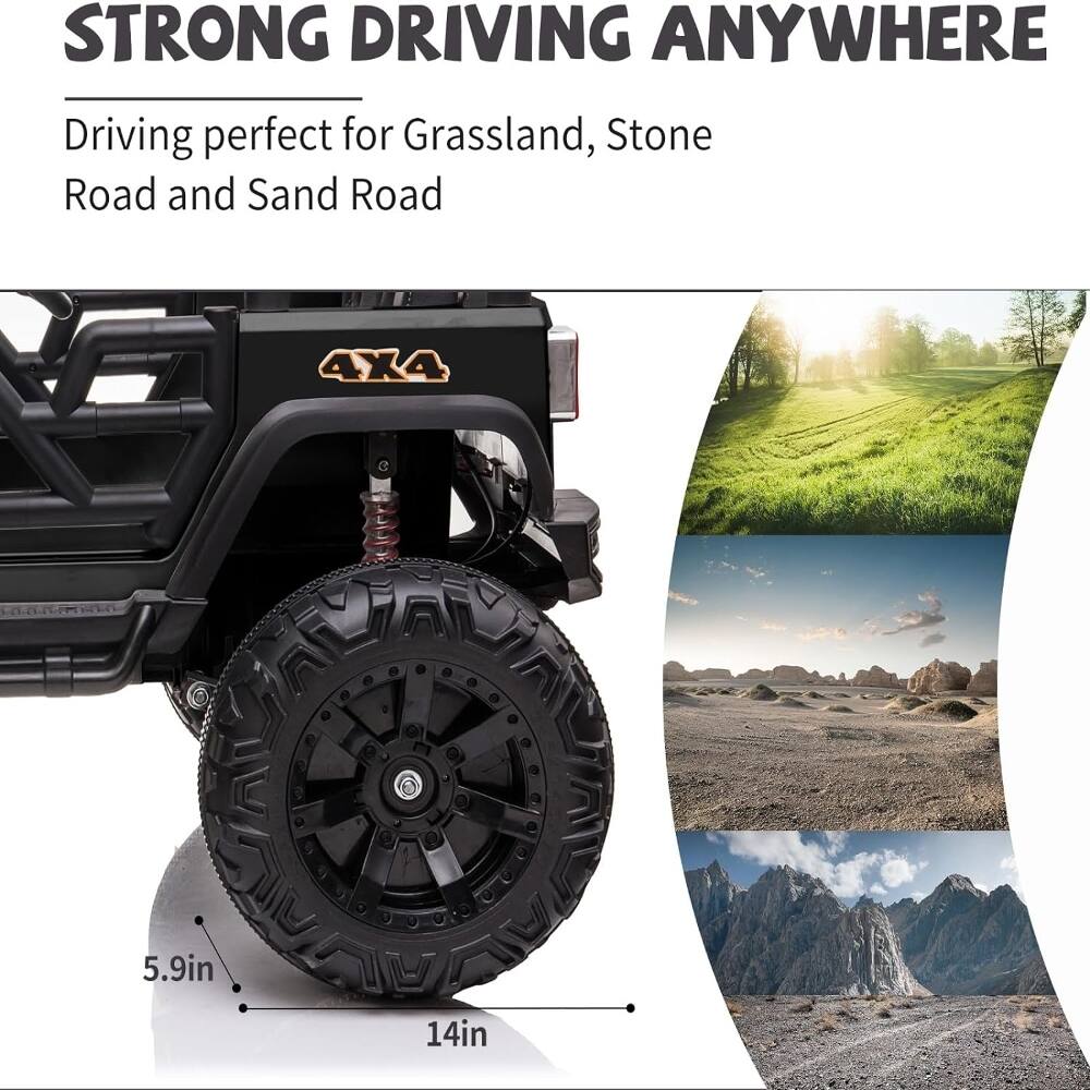STRONG DRIVING ANYWHERE  
Driving perfect for Grassland, Stone Road and Sand Road  

4X4  
5.9in  
14in