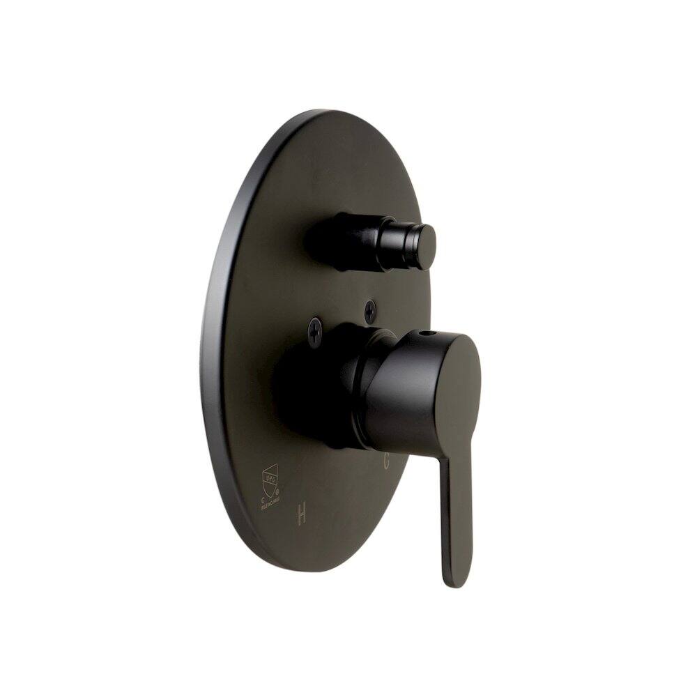 Left. Alfi - Black Matte Shower Valve with Rounded Lever Handle and Diverter - Black.