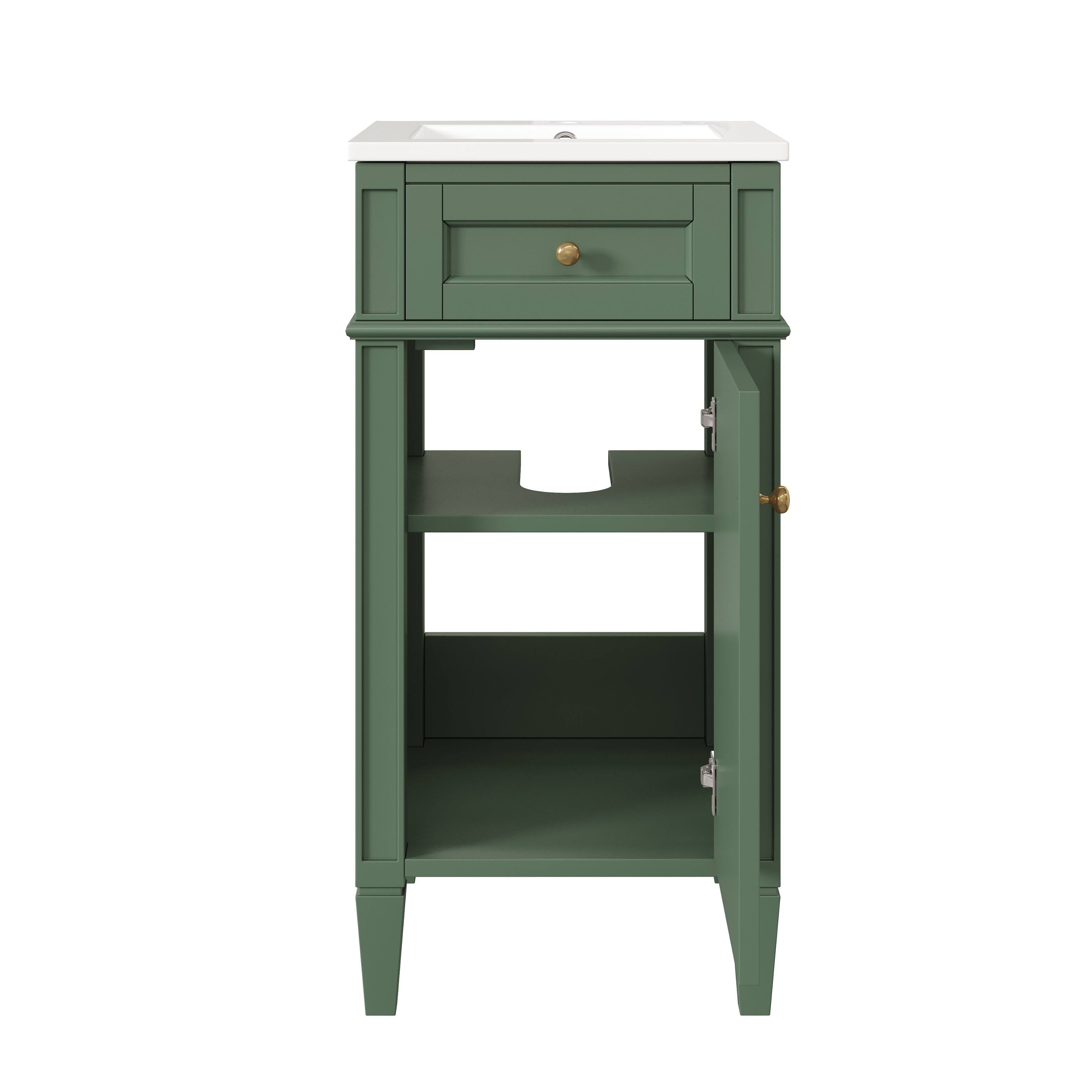 Alt View 6. JUJABU - Green 16-inch Freestanding Bathroom Vanity with Ceramic Sink and Adjustable Shelf - Green.
