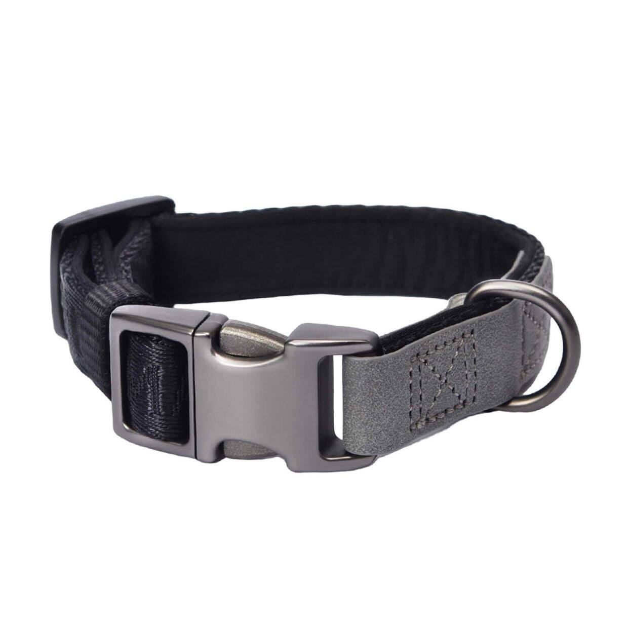 Front. PET MARVEL - PET MARVEL Heavy Duty Solid Dog Collar Neoprene Padded 1 in Wide, Grey S - Grey.
